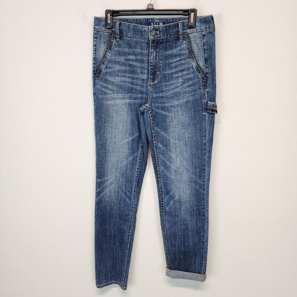 WHBM Womens Slim Ankle Carpenter Jeans Size 6 30" Whiskering Soft Embellished